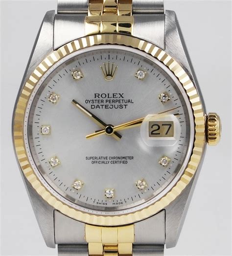 rolex 16233 silver mens diamond oyster perpetual day-date|rolex oyster perpetual 16233 price.